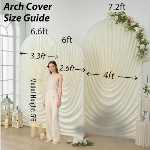 Ivory Arch Backdrop Cover Set of 3 Spandex Fitted Round Top Event Decor, alternate view 6