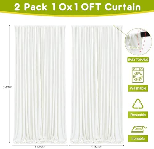 Ivory Backdrop Curtain for Parties Backdrop Drapes, 2Pack 10x10FT in (2 Pack)10FTx10FT in Ivory, alternate view 2