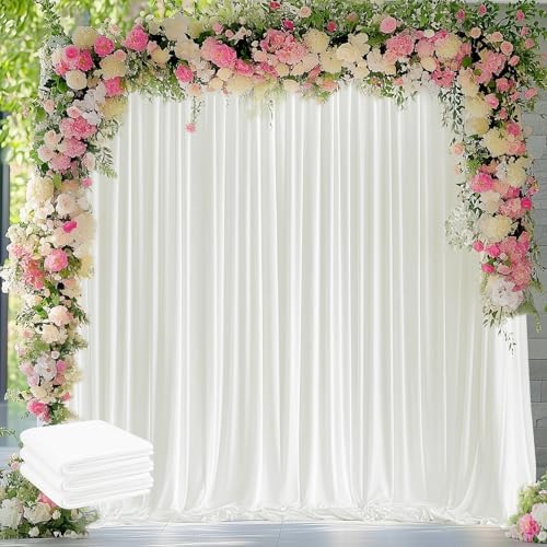 Ivory Backdrop Curtain for Parties Backdrop Drapes, 3Pack 10x10FT in (3 Pack)10FTx10FT in Ivory