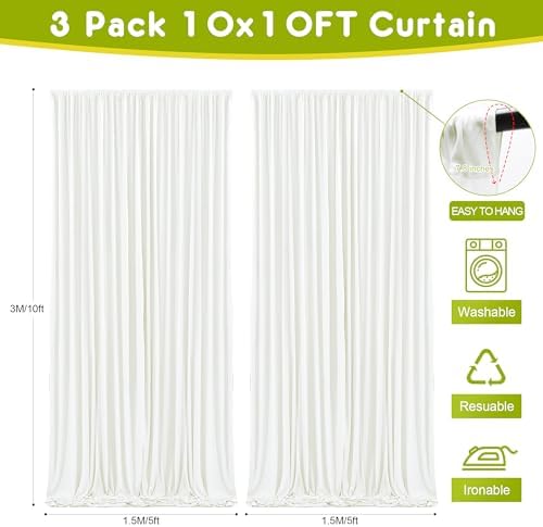Ivory Backdrop Curtain for Parties Backdrop Drapes, 3Pack 10x10FT in (3 Pack)10FTx10FT in Ivory, alternate view 2