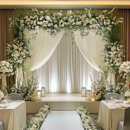Ivory Backdrop Curtain for Parties Backdrop Drapes, 3Pack 10x10FT in (3 Pack)10FTx10FT in Ivory, alternate view 5