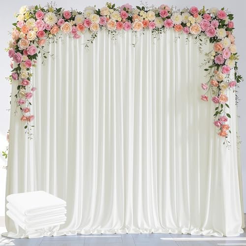 Ivory Backdrop Curtain for Parties Backdrop Drapes, 3Pack 10x8FT in (3 Pack)10FTx8FT in Ivory