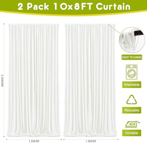 Ivory Backdrop Curtain for Parties Backdrop Drapes, 3Pack 10x8FT in (3 Pack)10FTx8FT in Ivory, alternate view 2