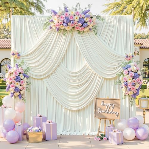 Ivory Backdrop Curtains 10x10FT - Wrinkle-Free Photo Backdrop Drapes for Wedding, Baby Shower, Photography &