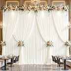 Ivory Backdrop Curtains 32 x 10 ft for Photo Background Wrinkle Free Drapes in W4' x H10'(8 panels) in Ivory