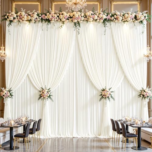 Ivory Backdrop Curtains 32 x 10 ft for Photo Background Wrinkle Free Drapes in W4' x H10'(8 panels) in Ivory