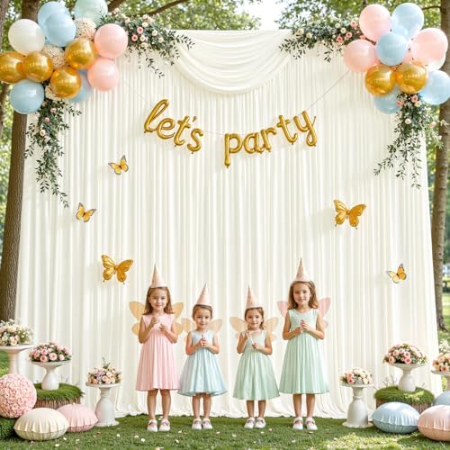 Ivory Backdrop Curtains 32 x 10 ft for Photo Background Wrinkle Free Drapes in W4' x H10'(8 panels) in Ivory, alternate view