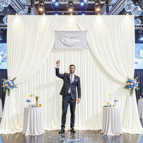 Ivory Backdrop Curtains 32 x 10 ft for Photo Background Wrinkle Free Drapes in W4' x H10'(8 panels) in Ivory, alternate view
