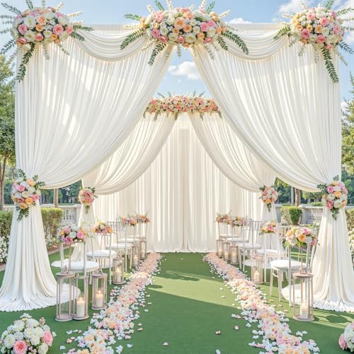 Ivory Backdrop Curtains 40 x 10 ft for Photo Background Wrinkle Free Drapes in W4' x H10'(10 panels) in Ivory