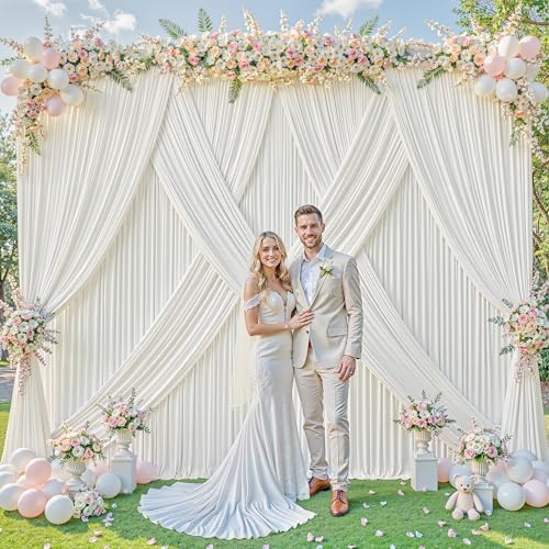 Ivory Backdrop Curtains 40 x 10 ft for Photo Background Wrinkle Free Drapes in W4' x H10'(10 panels) in Ivory, alternate view