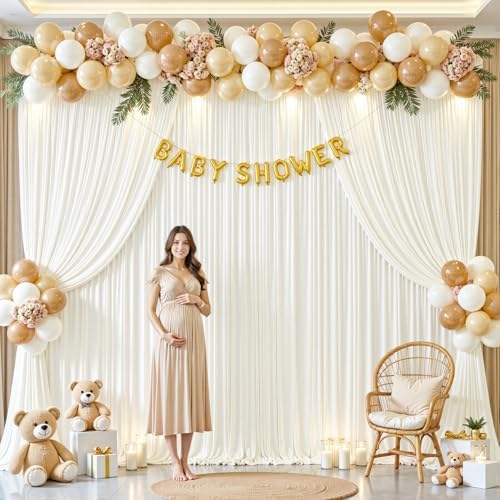Ivory Backdrop Curtains 40 x 10 ft for Photo Background Wrinkle Free Drapes in W4' x H10'(10 panels) in Ivory, alternate view