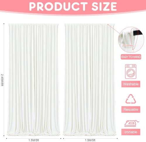 Ivory Backdrop Curtains Drapes for Parties Wedding, 5x8FT 2 Panel in 5'(W) x 8'(H), 2 panels in Ivory, alternate view 2