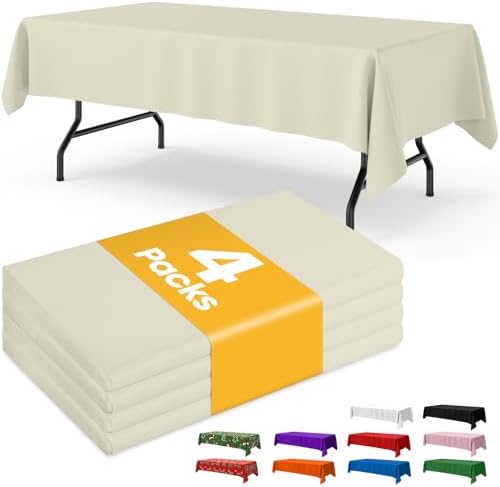 Ivory Plastic Table Cloth Disposable, 4 Pack, 54 x 108 in