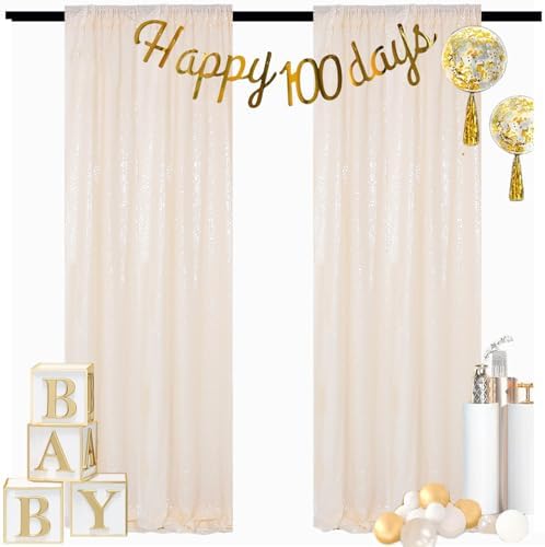 Ivory Sequin Backdrop 2 Pieces Photograph Backdrops 7FTx7FT Beige Backdrop Curtains Panels Sparkly Background