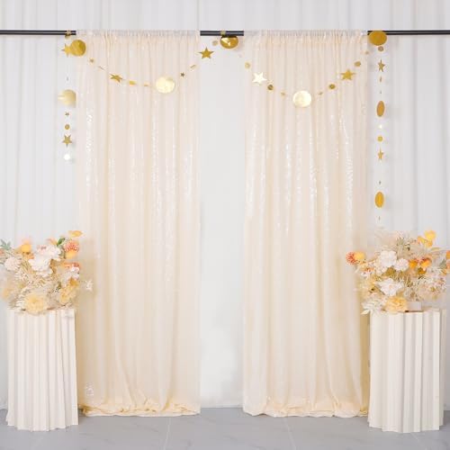 Ivory Sequin Backdrop 2 Pieces Photograph Backdrops 7FTx7FT Beige Backdrop Curtains Panels Sparkly Background, alternate view