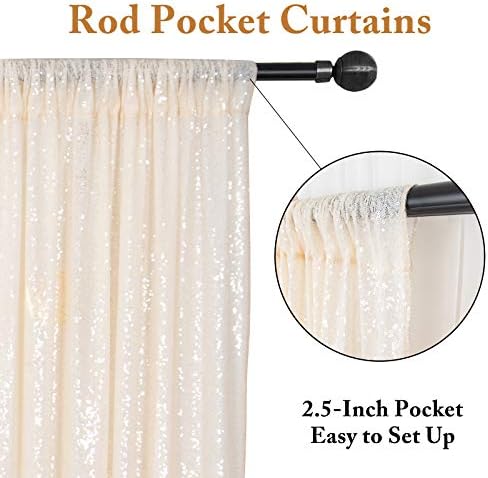 Ivory Sequin Backdrop 2 Pieces Photograph Backdrops 7FTx7FT Beige Backdrop Curtains Panels Sparkly Background, alternate view