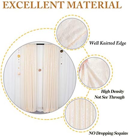 Ivory Sequin Backdrop 2 Pieces Photograph Backdrops 7FTx7FT Beige Backdrop Curtains Panels Sparkly Background, alternate view
