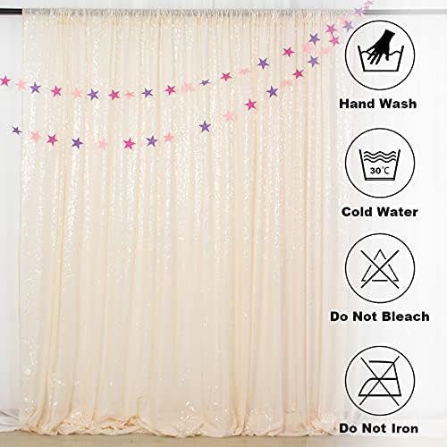 Ivory Sequin Backdrop 2 Pieces Photograph Backdrops 7FTx7FT Beige Backdrop Curtains Panels Sparkly Background, alternate view