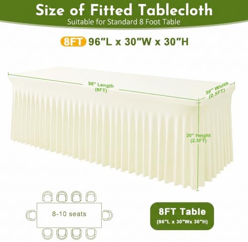 Ivory Spandex Tablecloth for 8FT Rectangle Tables, Table Skirt, alternate view 3