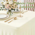 Ivory Spandex Tablecloth for 8FT Rectangle Tables, Table Skirt, alternate view 5
