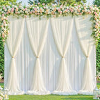 Ivory Tulle Backdrop Curtain for Parties Wedding,10ft x 10ft Wrinkle Free Curtain Backdrop,2 Layer Drapes for