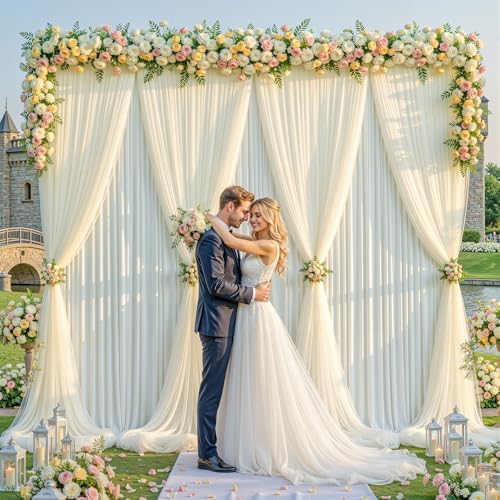 Ivory Tulle Backdrop Curtain for Parties Wedding,10ft x 10ft Wrinkle Free Curtain Backdrop,2 Layer Drapes for, alternate view