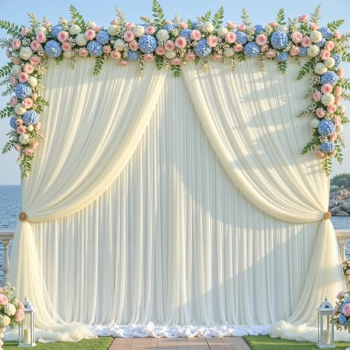 Ivory Tulle Backdrop Curtain for Parties Wedding,10ft x 10ft Wrinkle Free Curtain Backdrop,2 Layer Drapes for, alternate view