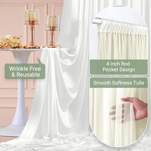 Ivory Tulle Backdrop Curtain for Parties Wedding,10ft x 10ft Wrinkle Free Curtain Backdrop,2 Layer Drapes for, alternate view
