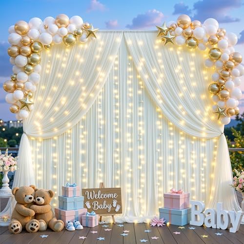 Ivory Tulle Backdrop Curtain for Parties Wedding,10ft x 10ft Wrinkle Free Curtain Backdrop,2 Layer Drapes for, alternate view