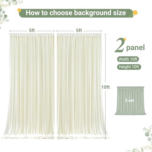 Ivory Tulle Backdrop Curtain for Parties Wedding,10ft x 10ft Wrinkle Free Curtain Backdrop,2 Layer Drapes for, alternate view