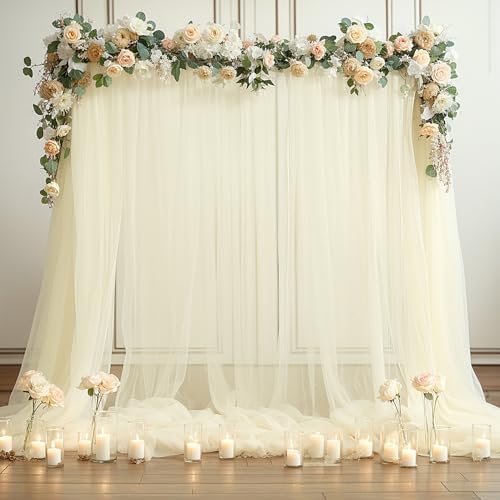 Ivory Tulle Backdrop Curtain for Wedding Parties 10ft x 10ft Sheer Backdrop Curtains for Bridal Shower Birthday