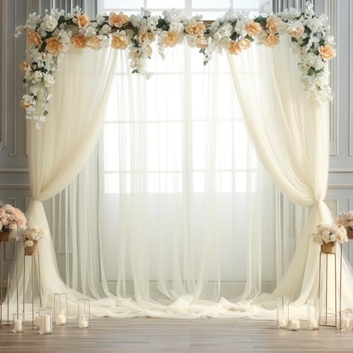 Ivory Tulle Backdrop Curtain for Wedding Parties 10ft x 10ft Sheer Backdrop Curtains for Bridal Shower Birthday, alternate