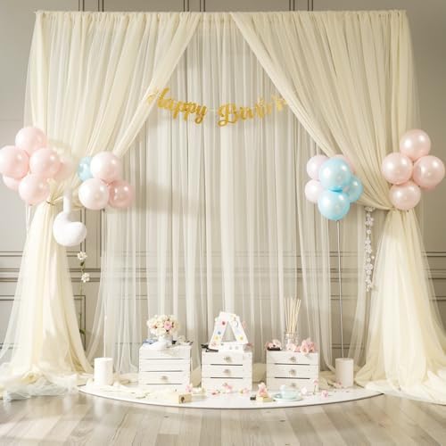 Ivory Tulle Backdrop Curtain for Wedding Parties 10ft x 10ft Sheer Backdrop Curtains for Bridal Shower Birthday, alternate