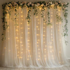 Ivory Tulle Backdrop Curtain with Lights for Decor, 10x10FT in 10x10FT