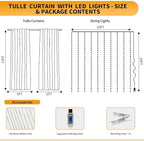 Ivory Tulle Backdrop Curtain with Lights for Decor, 10x10FT in 10x10FT, alternate view 3