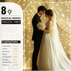 Ivory Tulle Backdrop Curtain with Lights for Decor, 10x10FT in 10x10FT, alternate view 4