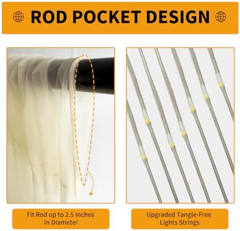 Ivory Tulle Backdrop Curtain with Lights for Decor, 10x10FT in 10x10FT, alternate view 6