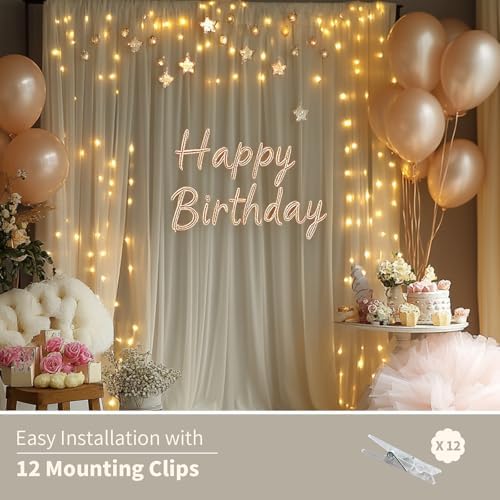Ivory Tulle Backdrop Curtain with Lights for Decor, 10x10FT in 10x10FT, alternate view 7