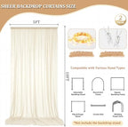 Ivory Tulle Backdrop Curtain with String Lights, 10x8ft Sheer Ivory Backdrop Curtain for Photography, Wedding, alternate view