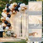 Ivory Tulle Backdrop Curtain with String Lights, 10x8ft Sheer Ivory Backdrop Curtain for Photography, Wedding, alternate view