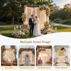 Ivory Tulle Backdrop Curtain with String Lights, 10x8ft Sheer Ivory Backdrop Curtain for Photography, Wedding, alternate view