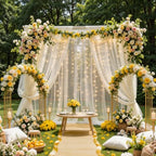 Ivory Tulle Backdrop Curtain with String Lights, 10x8ft Sheer Ivory Backdrop Curtain for Photography, Wedding, alternate view