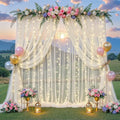 Ivory Tulle Backdrop Curtains with Lights String for Parites Wedding 20×10ft Ivory Sheer Backdrop Curtains for