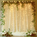 Ivory Tulle Backdrop with Fairy Lights for Parites Wrinkle-Free Sheer Curtain Drapes Photo Back Drop for Wedding