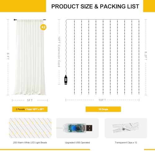 Ivory Tulle Backdrop with Fairy Lights for Parites Wrinkle-Free Sheer Curtain Drapes Photo Back Drop for Wedding, alternate