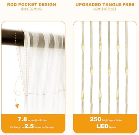 Ivory Tulle Backdrop with Fairy Lights for Parites Wrinkle-Free Sheer Curtain Drapes Photo Back Drop for Wedding, alternate