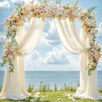 Ivory Wedding Arch Draping Fabric 28" x19FT Sheer Curtain Drapes in 28" width x 19Ft length(2 Panels) in Ivory