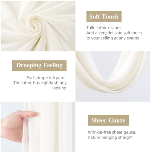 Ivory Wedding Arch Draping Fabric 28" x19FT Sheer Curtain Drapes in 28" width x 19Ft length(2 Panels) in Ivory, alternate
