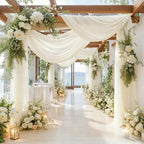 Ivory Wedding Arch Draping Fabric 28" x19FT Sheer Curtain Drapes in 28" width x 19Ft length(2 Panels) in Ivory, alternate