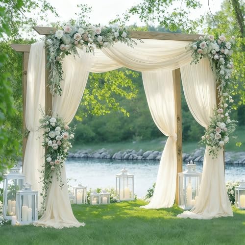 Ivory Wedding Arch Draping Fabric 28" x19FT Sheer Curtain Drapes in 28" width x 19Ft length(2 Panels) in Ivory, alternate